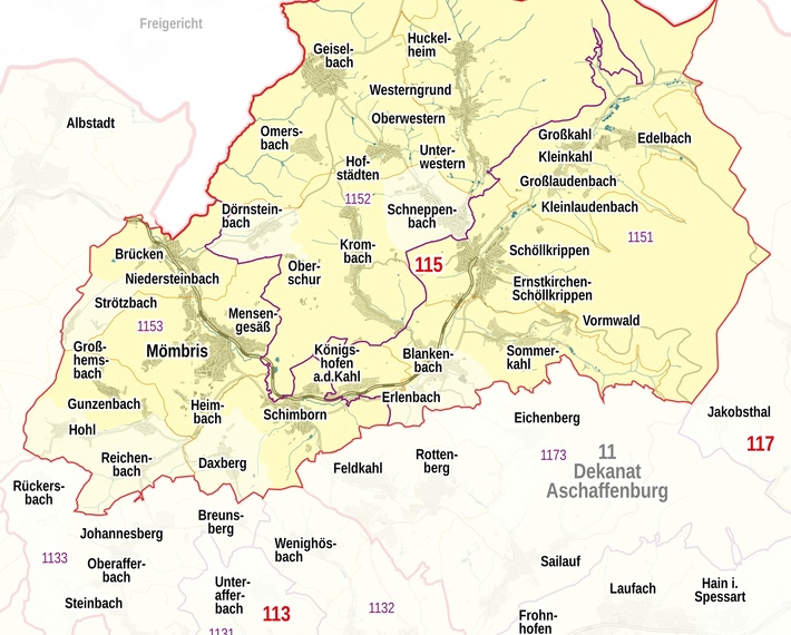 Karte Pastoraler Raum Kahlgrund